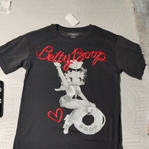 Betty Boop Graphic Tee in Charcoal with Red Script